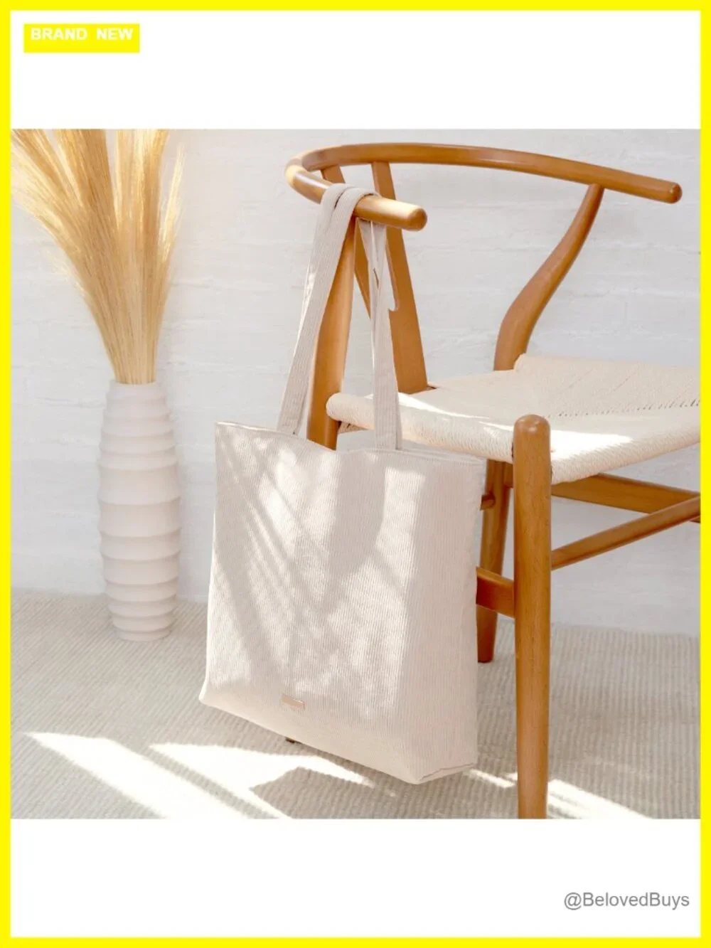 Corduroy Tote Bag with Zipper, Interior Pockets, Machine Washable, Fits Laptop